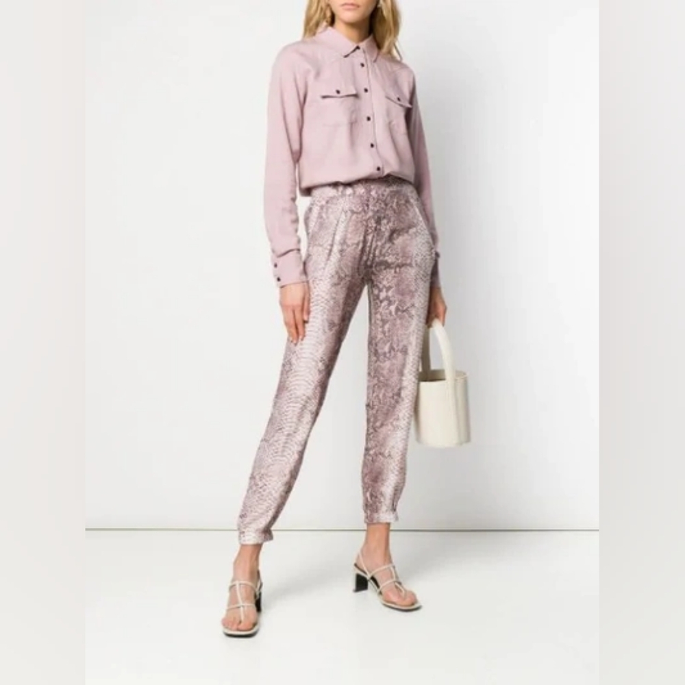Gold Hawk Snake Print Silk Trousers In‎ Pink